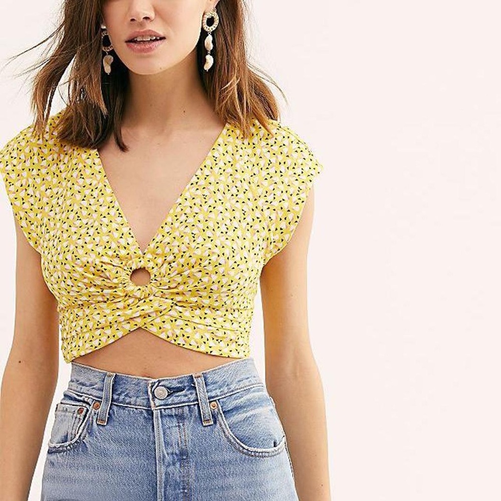 Free People Yellow Floral Crop Top